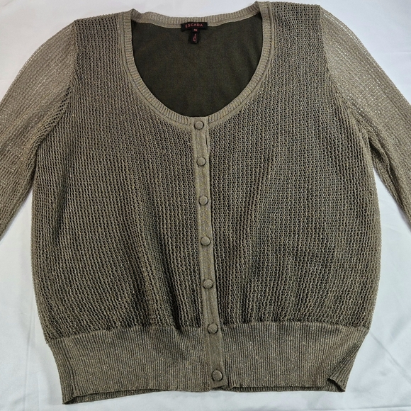 Escada Vintage Metallic Gold Knit Cardigan Sweater 3/4 Sleeve 46 XXL - Picture 7 of 13
